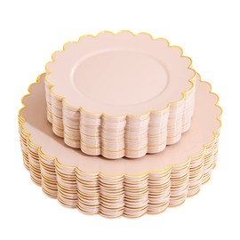 LIYH 60 Pcs Pink Plastic Plates with Gold Disposable Plates Includes: 30 Dinner 10.25" and 30 Dessert Plate 7.5" Gold Plastic Baby Shower Plate Set