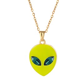 Dreuyet Crystal Alien Necklace for Women Men Rhinestone Cute Green Alien Head Neckalce Outer Space Galaxy HipHop Jewelry Gift (Yellow)