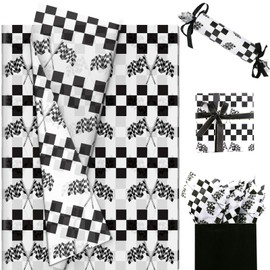 100 Sheets Racing Flag Checkered Tissue Paper Black and White Race Car Party Gift Wrapping Paper Black Plaids Art Tissue Paper for Racing Car Themed Birthday Party Decor, 14x20 inch