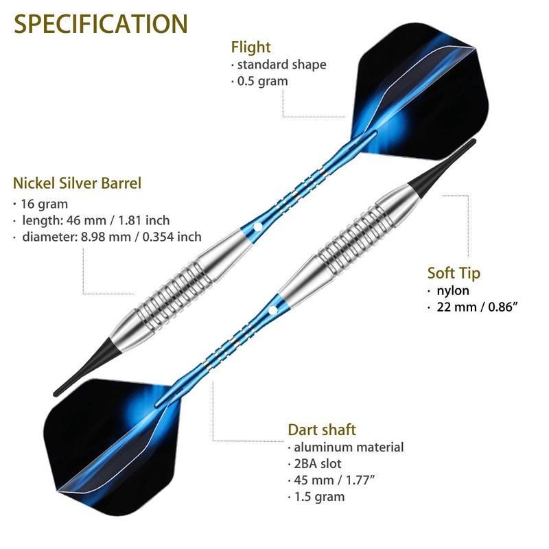 sanfeng Darts, Darts with Plastic Tip for Electronic Dartboard, 18/20
