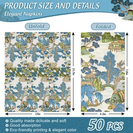 50 Pcs Chinoiserie Guest Napkins Vintage Farmhouse Oriental Disposable Napkins Blue Green Dinner Hand Paper Napkin for Bathroom Party Table Decor Supplies
