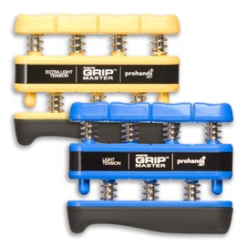 PROHANDS Gripmaster Hand Exerciser, Finger Exerciser (Hand Grip Strengthener), Spring-Loaded, Finger-Piston System, Isolate and Exercise Each Finger, (Set of 2) (Yellow, Blue)