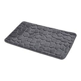 EVIDECO Shaped Grey 3D Cobble Stone, Memory Foam Bath Mat Microfiber Non Slip, Dark Gray, 32" L x 20" W x 0.8" D / 80 x 50 cm