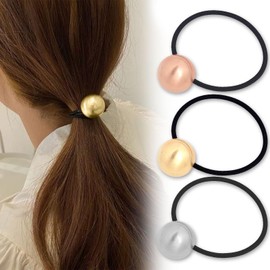 HIFANMM 3PCS Metal Hair Ties for Women Girls, Rose Gold Silver Hair Accessories for Thick Hair, Shiny Metal Ball Hair Ties Stretchy Non-Damage Ponytail Holders Hair Styling Hair Cuff for Holiday