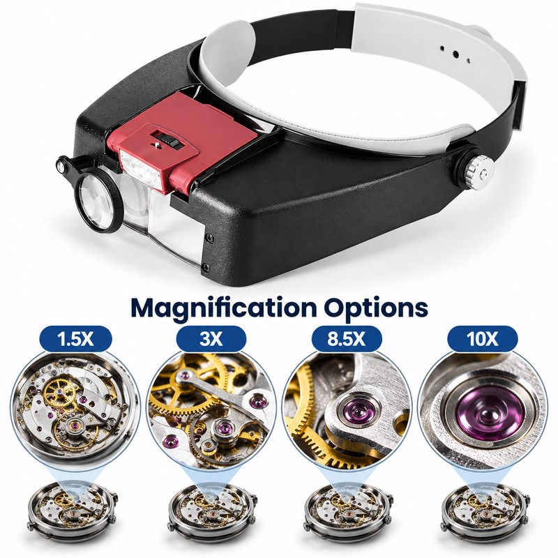 Head-Mounted Magnifier with LED Light – 1.5X, 3X, 8.5X &