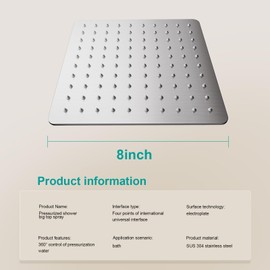 AULEEND Square Rain Shower Head, High Flow Stainless Steel,Work with any decorative style，All Metal Rainfall Shower Head (Brushed Nickel, 8)