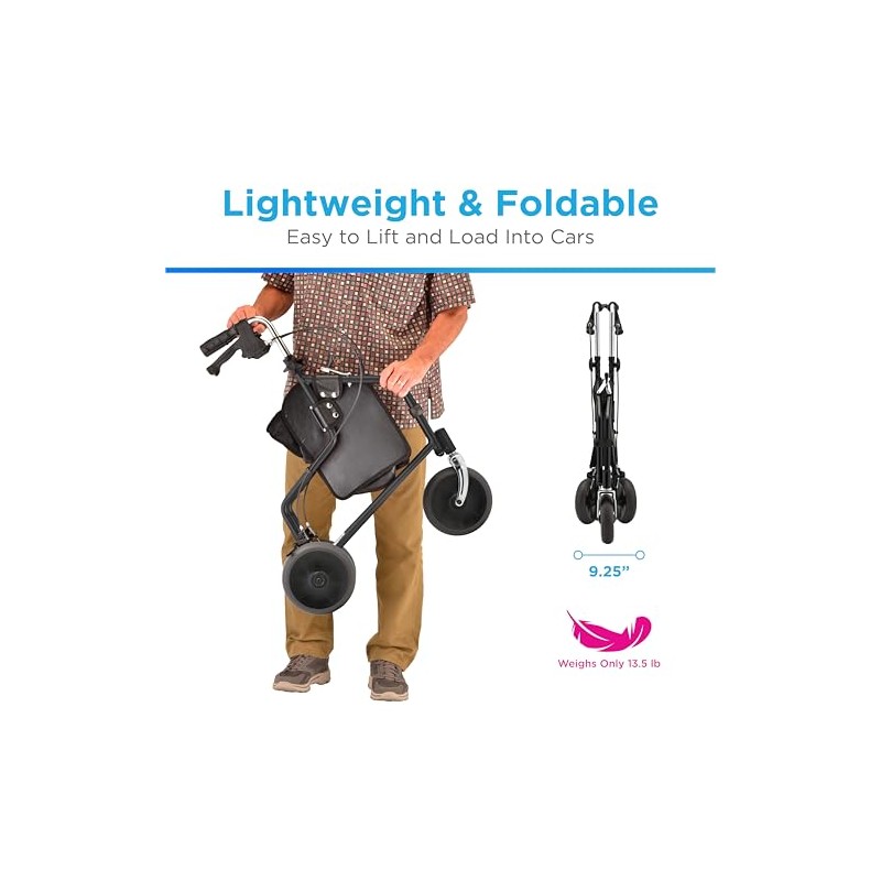 Nova Joy Traveler Folding 3 Wheel Walker with Tray, Basket