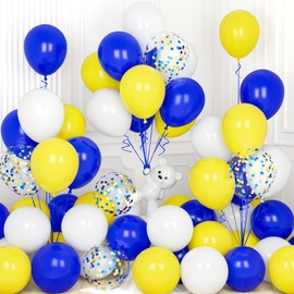 Blue and Yellow Balloons, Ousuga 30 pcs 12 Inch Matte Yellow Royal Blue White Confetti Latex Balloons Set For Boys Men Birthday Graduation Anniversary Baby Shower Wedding Engagement Party Decorations