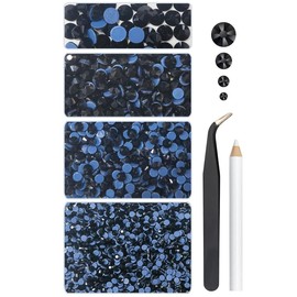 qiipii Hotfix Rhinestones Flatback Jet Black Rhinestones for Crafts Clothes 4 Sizes SS10-SS30 Hot Fix K9 Glass Round Black Crystals Gems with Tweezers & Picking Pen for Crafting Shoes Bag DIY Decor