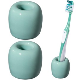 Urbanstrive Ceramic Toothbrush Holders for Bathrooms, Sleek Tooth Brush Holder Toothbrush Stand Tooth Brushing Holder, Portable Bathroom Accessories Organizer, Bright Green, 2 Pack