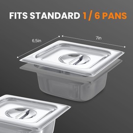 Aplancee Stainless Steel Steam Table Pan Lid - Fits 1/6 Size Steam Table Pans Dishwasher Safe for Catering, Buffets, Restaurants