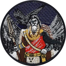 Viking Sew-On Embroidered Patch Godfather Odin with Hugin & Munin Mystical Vikings Sticker Nordic Mythology Iron-On Transfers for Sewing/Iron-On Dragon Appliqué 80 x 80 mm