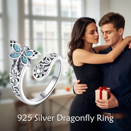 VONALA S925 Sterling Silver Turquoise Dragonfly Spoon Ring Vintage Sunflower Western Ring for Women Thumb Ring Dragonfly Jewelry Gifts for Her