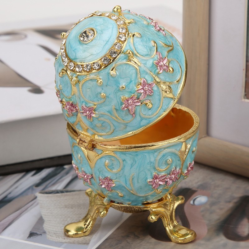 Hand Made Enameled Easter Egg Jewelry Box Organizer Home Desktop