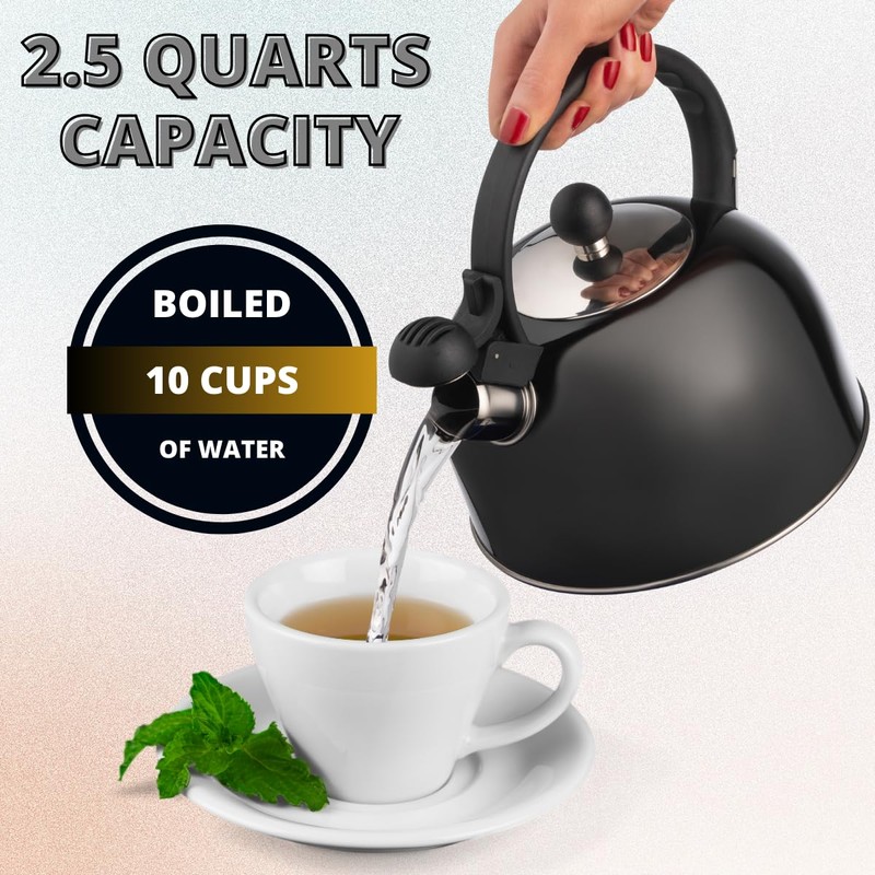 Venoly 2.5 Liter Whistling Tea Kettle - Modern Stainless Steel