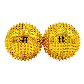 chi-enterprise - two magnetic massage balls - small | fascia balls acupressure | 2 hedgehog balls in gold each 55 mm diameter 474 acupressure needles