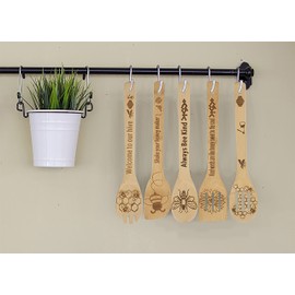 5PCS Bee Wooden Cooking Spoons Set,Bee Gifts,Bee Kitchen Decor,Gifts for Beekeepers,Bamboo Cooking Utensil Spoons Housewarming Wedding Mom Kitchen Gift Idea Kitchen Decor