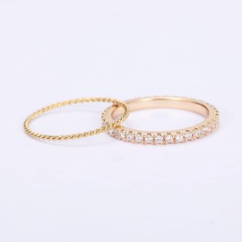 Vakki 2pcs Titanium Ring Women Men 3 mm + 1.1 mm Twist Ring Gold Zirconia Friendship Ring Fashion Jewellery Size 52-59 (16.6-18.8), 52(16.6), Titanium steel