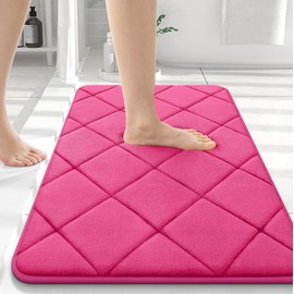 OLANLY Memory Foam Bath Mat 36x24, Ultra Soft and Absorbent Bathroom Mat, Machine Washable Bathroom Rugs, Comfortable, Thick Bath Rugs Carpet for Bathroom Floor, Tub and Shower, Deep Pink
