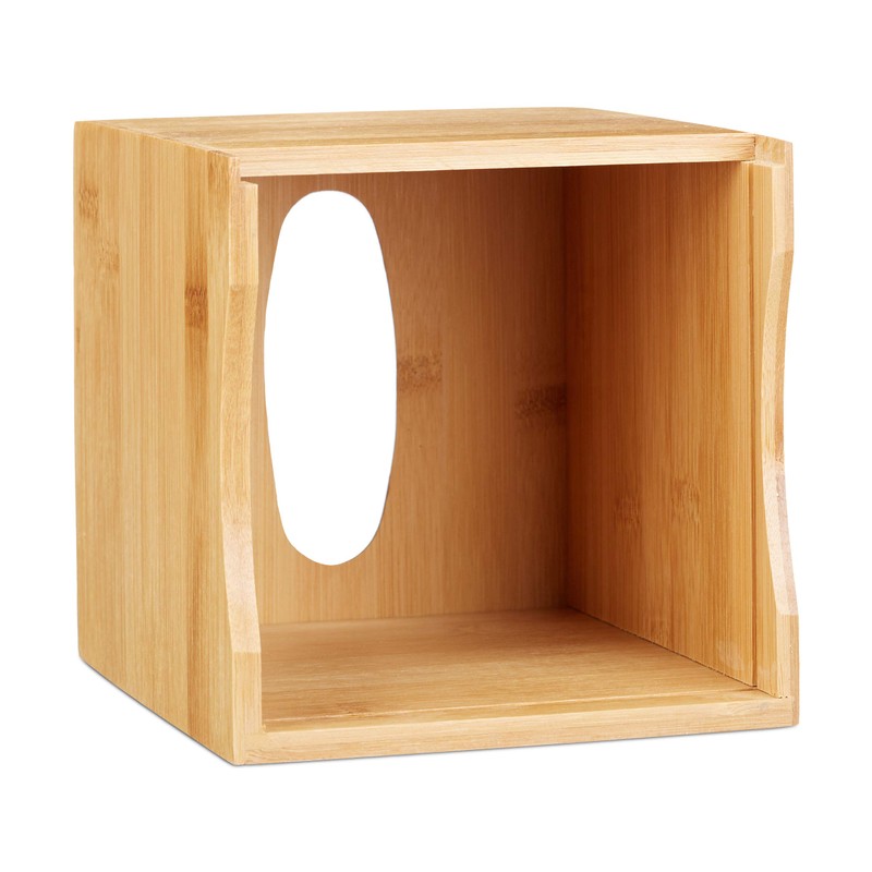 Relaxdays Square Facial Tissue Box, Wooden Bamboo Cosmetic Tissue Dispenser,