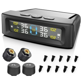 Tire Pressure Monitoring System 4-Wheel, Wireless Tire Pressure Monitoring Systems with 4 Sensors & 6 Alarm Modes, Solar/USB Charging, TPMS for Sedan Truck SUV w/ 10 Tire Repair Rubber Nails