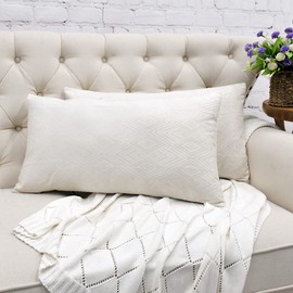 BYTIDE Diamond Velvet Decorative Lumbar Throw Pillow Covers 14 x 26 Inches Set of 2, Soft Geometric Rectangular Cushion Case Pillowcase for Couch Bed Sofa Car Bedroom Living Room, Cream White