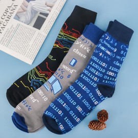 Jeasona 3 Pairs Men's Socks 43-46 with Saying Cotton Calf Length, Multi-coloured computer scientist