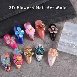 3D Flowers Nail Mold Silicone Nail Tools, Summer Hibiscus Nail Design Carving Template Resin Nail Art Mold Manicure Tropical Nail Accessories for Women DIY Nail Supplies