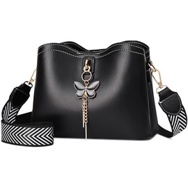 DEEVORCA Cute Women Shoulder Bag Small Crossbody Bags Casual PU Leather Lightweight Handbags Work Party Travel Dating Fashion Messenger Bags With Elegant Butterfly Pendant Black