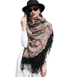 DANA XU 100% Merino Wool Extra Large Pashmina Blanket Travel Scarf Cashmere Wrap for Women Fall Winter Oversize Shawl Floral