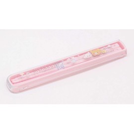 OSK Rilakkuma Lunch Box with Quote Lid and Chopsticks Case Set (Chopsticks 6.5 inches (16.5 cm), Sliding, Made in Japan, Dishwasher Safe, Pink