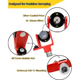 Surveying Mini Prism Reflector System 0/-30 mm Offset Surveying Prism Kit with Soft Padded Case Mounting Accessories for Topcon Trimble Sokkia Leica Total Stations (Silver-Coated Mini Prism)