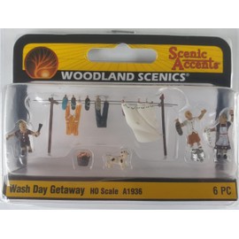 Woodland Scenics A1936 Washing Day Laundry in the Garden Child Dog Figures Track H0 HO 1:87 Wash Day Getaway