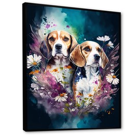 DesignQ Large Dog Beagle Wall art, Cute Beagles in a Floral World, Dog Beagle Black Framed Wall art decor, Multicolor Modern & Contemporary Canvas wall art, 30x40 inches