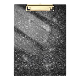 Juvealoe Acrylic Glitter Clipboard, 8.5 x 11 Sparkly Clip Board with Low Profile Gold Clip, Suitable for Classroom School and Office, Desk Accessories, Black