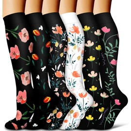 COOLOVER Copper Compression Socks for Women and Men(6 Pairs)-Best Support for Running, Athletic, Nursing, Travel