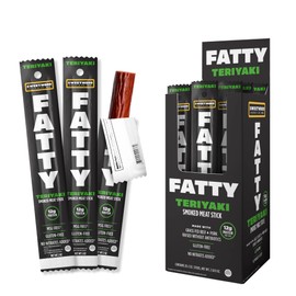 FATTY Meat Sticks, Made with Grass Fed Beef, Pork Raised Without Antibiotics, 12g Protein Per Stick, Teriyaki, Stocking Stuffer, 2 oz. (Pack of 20)