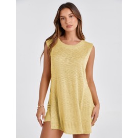 UANEO Women 2 Piece Outfits Lounge Sets Summer Knit Sleeveless Top and Shorts Sweater Set (Yellow-S)