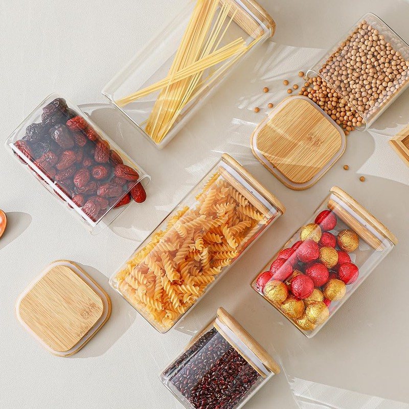 Homtop Glass Food Storage Containers with Lids 6 Pack(25oz/37oz/50oz), High