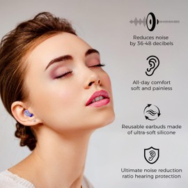 Kvrueten Ear Plugs for Sleeping Noise Cancelling, Soft Reusable Ear Plug, 45dB Earplugs for Noise Reduction, Ear Plugs for Concerts, Suitable for Noisy Environments, Travel,Hearing Protection (Purple)