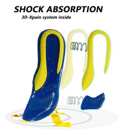 Gel Insoles, Sports Insoles Shock Absorption Massage Arch Support Orthotic Shoe Inserts for Boots Hiking Running Trainers Men and Women Everyday Use (8-13 US Men)