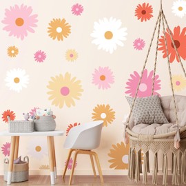 TaoBary 12 Sheets Daisy Wall Decals Flower Wall Stickers Large Daisy Wall Stickers Daisy Decals for Wall Peel and Stick for Nursery Bedroom Living Room Wall Decor(Artsy Style)