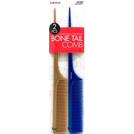 DONNA PREMIUM PEARL COMBO Bone Tail 2pcs COMBS Great for All Hair Type, Hair Styling Comb for Women, Men and Salon, 1PC (BEIGE BLUE)