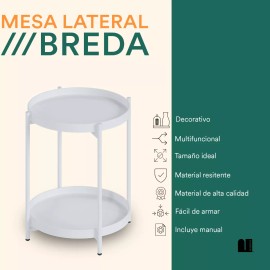 Mubson Mesa Auxiliar Para Sala O Recámara Mubson Mesa Lateral Breda Color Blanco
