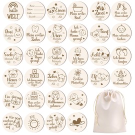 Kaisibum Milestone Cards Baby Wood, Pack of 16 Monthly Milestone Cards for Baby, Gift for Pregnant Women, Expectant Mothers & Parents