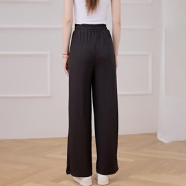 [Running sheep] ワイドパンツ レディース 冷感 ロングパンツ ガチョウパンツ ゆったり ドライパンツ カジュアル ストレートパンツ 冷感通気 UVカット rs88125blk-L