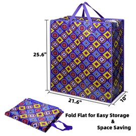 ZAVOOS 9 Pieces Extra Large Moving Bags, 89 L Heavy Duty Storage Tote with Zipper Carrying Handle, Plastic Checkered Laundry Bags for Space Saving, Traveling, Packing Clothes