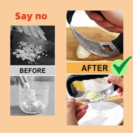 2024 New Garlic Press Rocker, Upgraded Stainless Steel Garlic Presser, Portable Garlic mincer, Garlic Crusher for The Home Kitchen, Garlic Smasher Press with Cleaning Brush