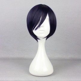 VOCOSTE Human Hair Wigs for Women 12 Inch Purple Bob Wig with Wig Cap Straight Hair