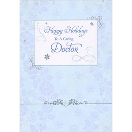 Designer Greetings Happy Holidays to a Caring Doctor: Muted Purple Flowers on Blue Holiday Greeting Card